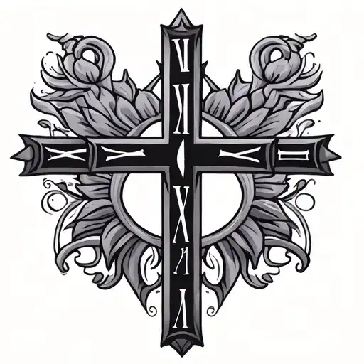 simple cross with Roman numerals tattoo design idea