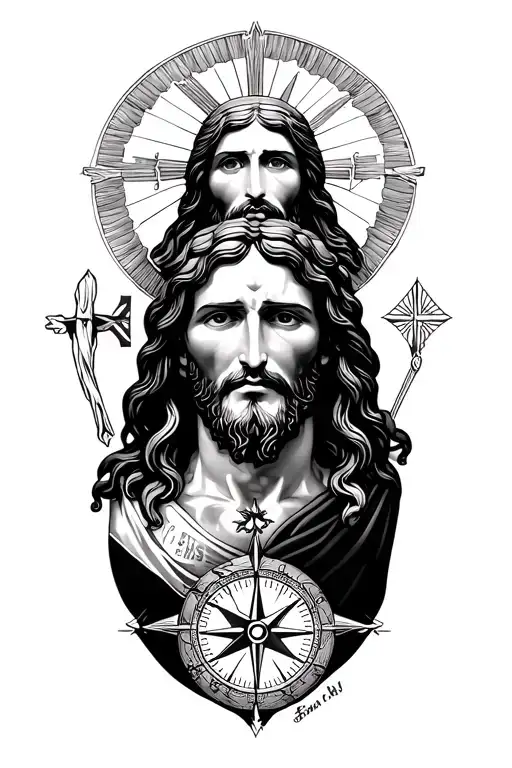 ZUES, JESUS, COMPASS WITH person, FLAG OF PINAS, GREEK PHILOSOPHERS tattoo design idea