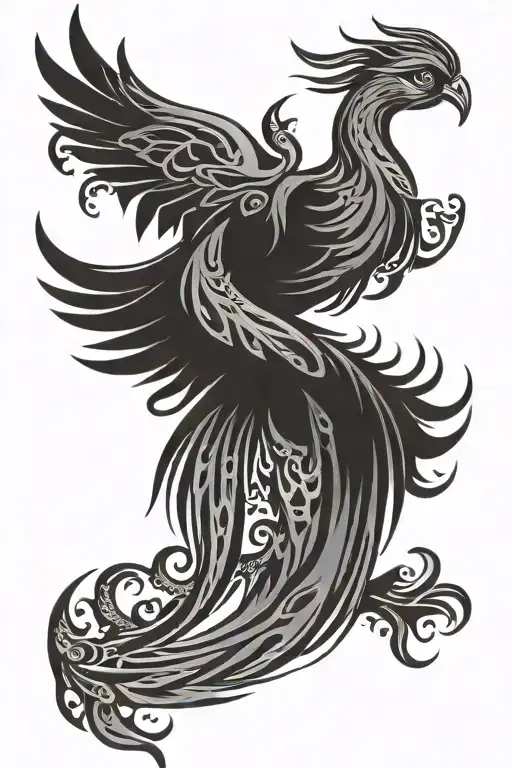 A simple tribal style Phoenix with the word phoenix incorporated within the image tattoo design idea