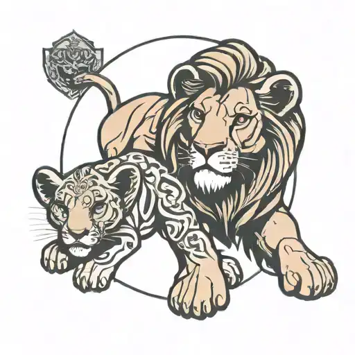 Simba lion king adult with nala young a line between tattoo design idea
