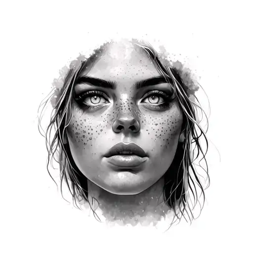 womens face with white eyes and nose freckles  tattoo design idea