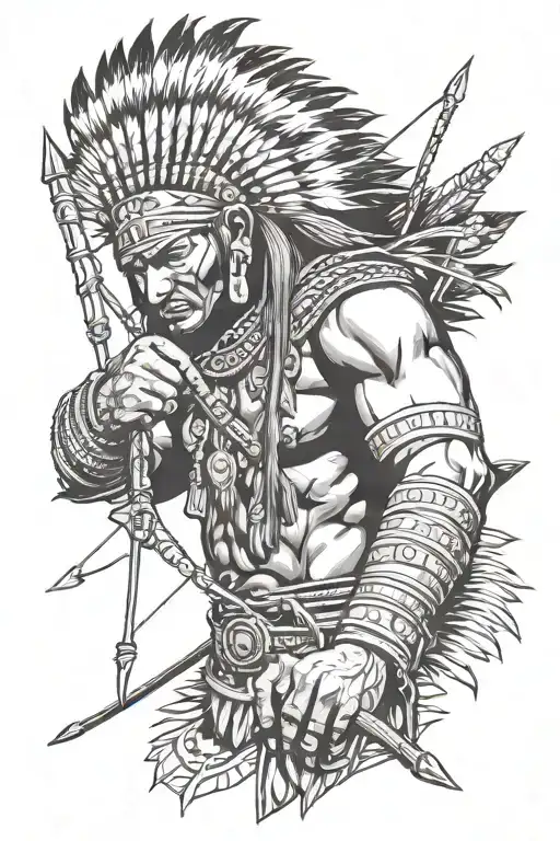 Indian ancient warrior holding bow arrows pointing tattoo design idea