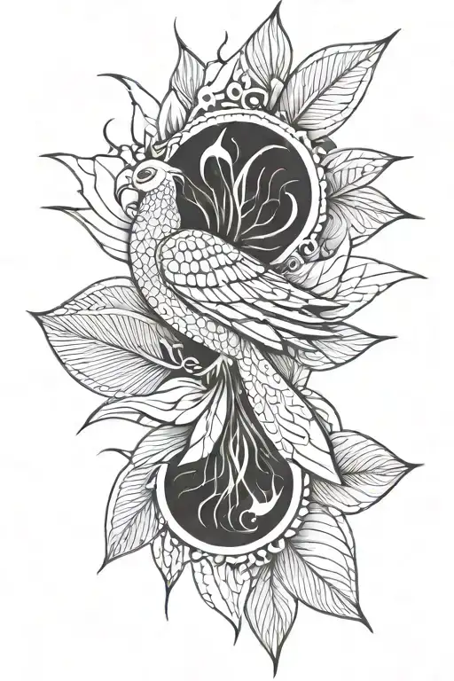 phoenix emerging from a lotus leaf tattoo design idea