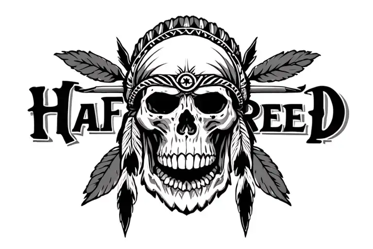 "Halfbreed" native american skull tattoo design idea