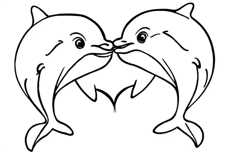 two dolphins with mouths and lips touching making a heart tattoo design idea