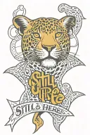 leopard, words "still here", "RDP", cross ad toaism  tattoo design idea