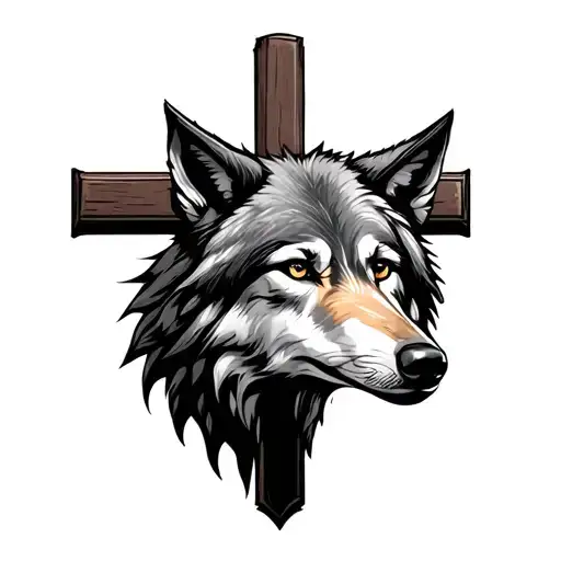  bible cross with wolf head tattoo design idea