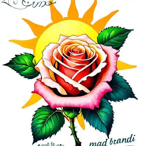 Rose tattoo with sun to me written along with the names madi and brandi tattoo design idea