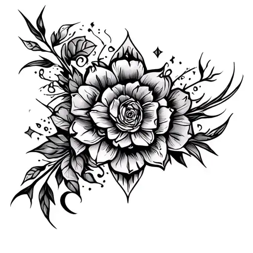 back tattoo, black ink only, lines and shapes, easy ish to draw, but complicated looking tattoo design idea