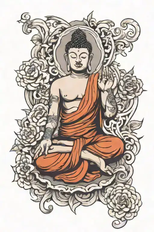 Buddha pose and smokes tattoo design idea