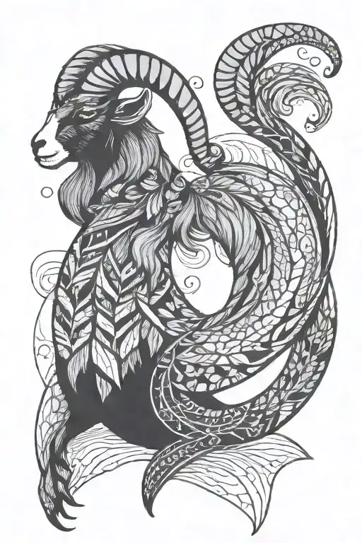 goat mermaid tail earthy capricorn tattoo design idea