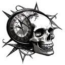 hourglass clock inside skull made compass intertwined tattoo design idea