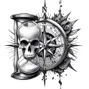 hourglass clock inside skull made compass intertwined tattoo design idea