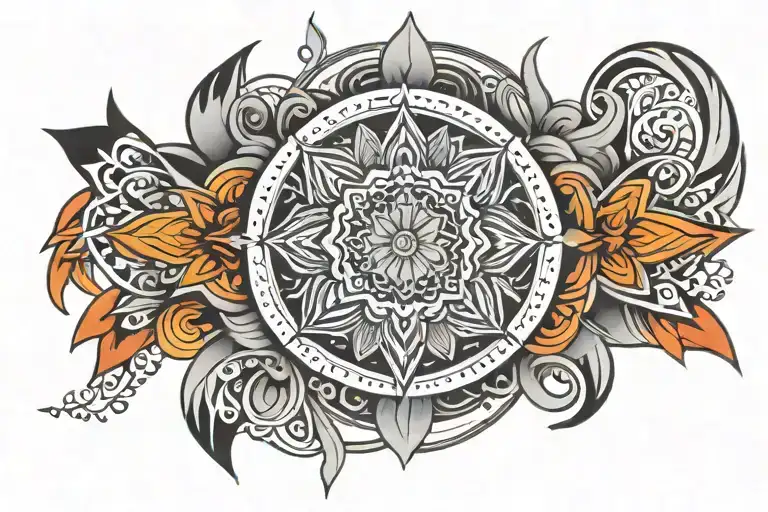 mandala design incorporating elements Polynesian and Geometric arm band tattoo design idea