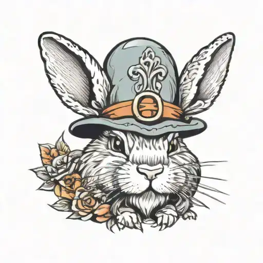 dwarf bunny wearing a hat tattoo design idea