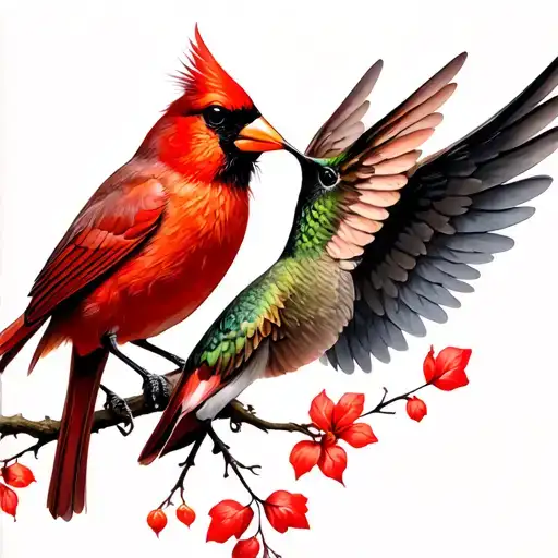 red cardinal and hummingbird, ANGEL WINGS tattoo design idea