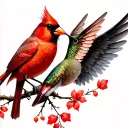 red cardinal and hummingbird, ANGEL WINGS tattoo design idea