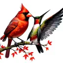 red cardinal and hummingbird, ANGEL WINGS tattoo design idea