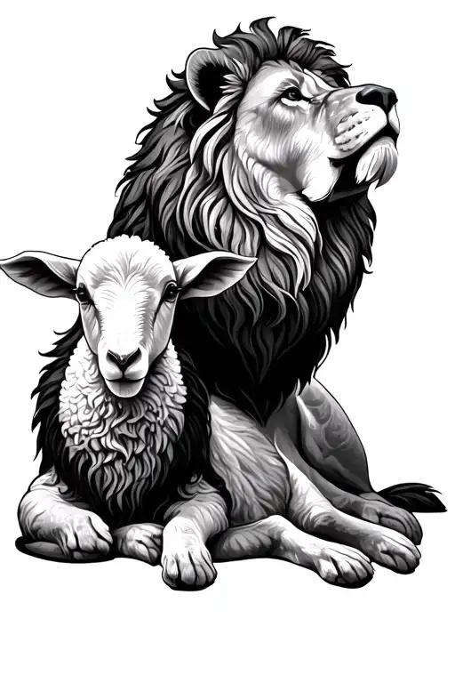 lion laying with lamb 3 crosses tattoo design idea