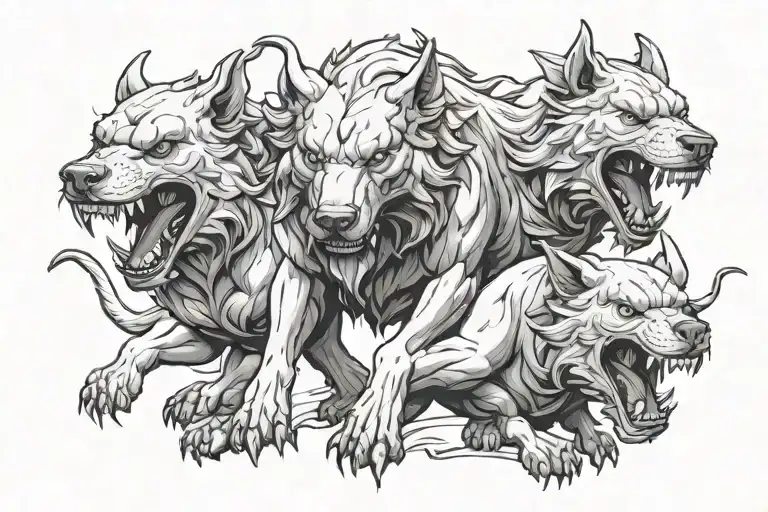 cerberus + hell tattoo design idea