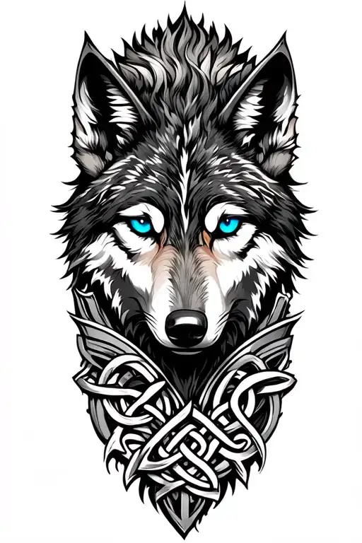 wolf with blue eyes on armor tattoo design featuring Celtic trinity knot  tattoo design idea
