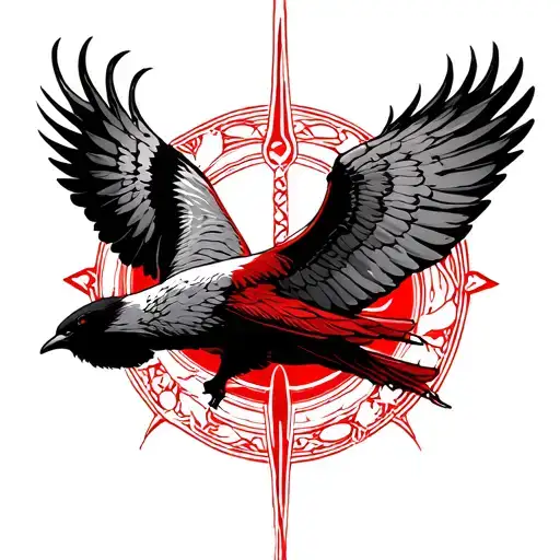 the Awen symbol combined with a Red Kite bird flying tattoo design idea