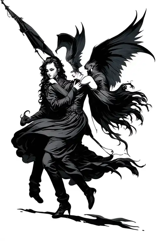gothic kite flying couple tattoo design idea