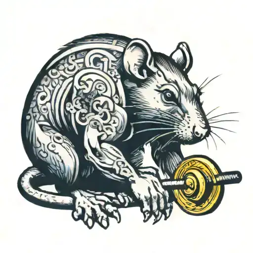 rat bodybuilder lifting weights tattoo design idea