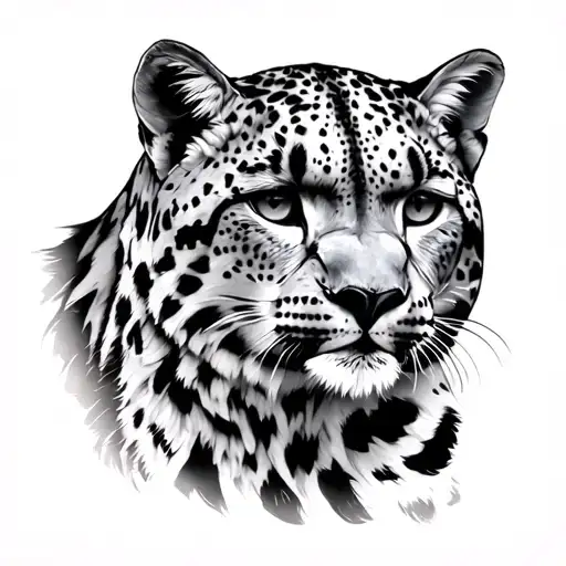 snow leopard portrait tattoo design idea