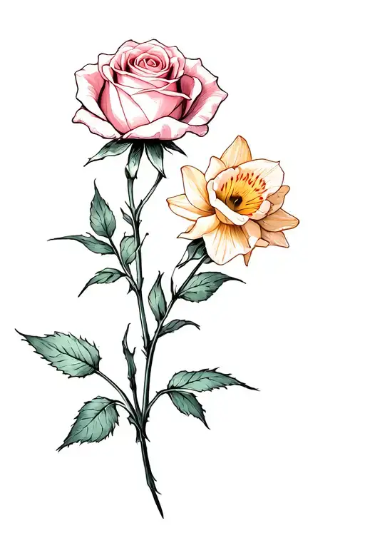 Rose And Narcissus tattoo design idea