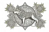 buddhism, nature, wolf, endless knot, dharma wheel tattoo design idea