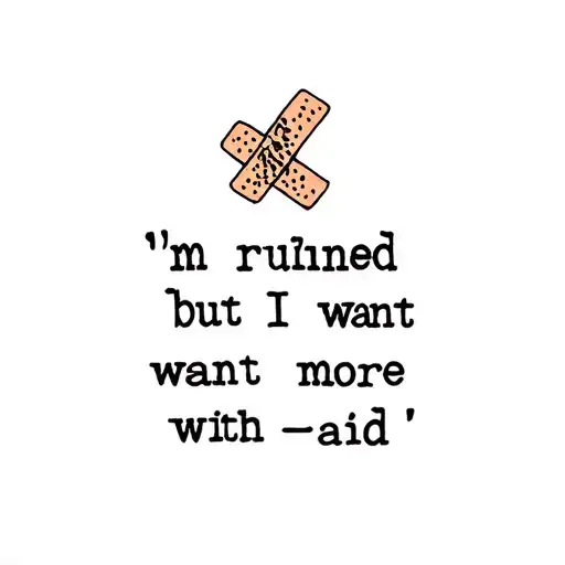 "I’m ruined but I want more " a broken hesrt with a band aid tattoo design idea