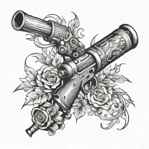 Hunting and welding torch surrounded tattoo design idea