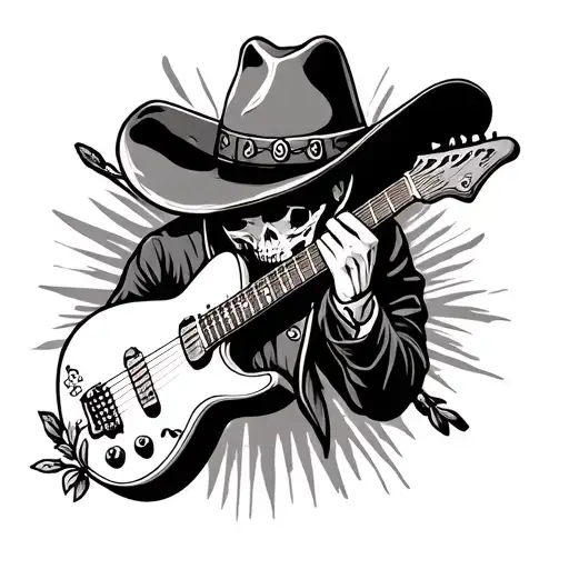 cross and guitar and cowboy hat tattoo design idea