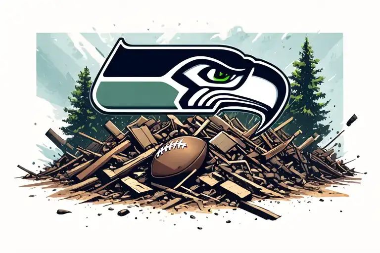 seattle seahawks logo coming out of the rubble tattoo design idea