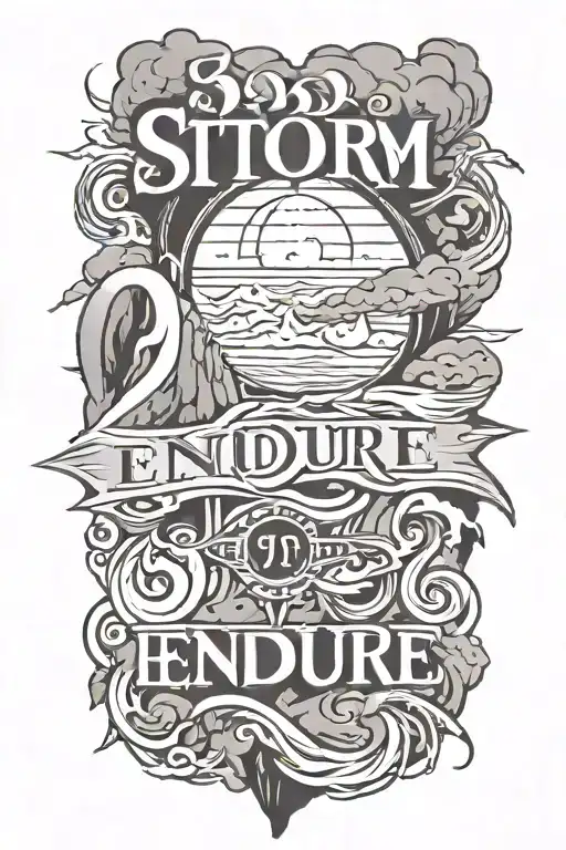 storm and rocks around the word "endure" tattoo design idea