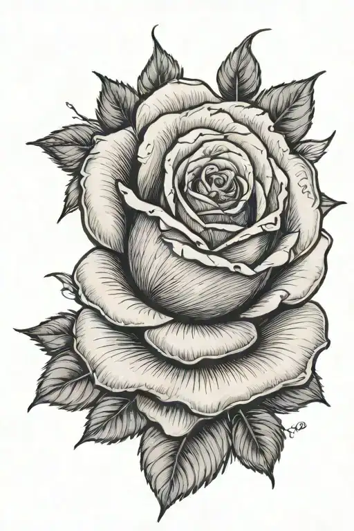 Single rose standing up with the name "Brooke" over top of it tattoo design idea