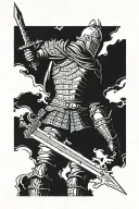 Dark Souls black knight facing the left unsheathing sword tattoo design idea
