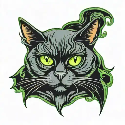 Black cat with green eyes tattoo design idea