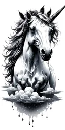 unicorn, aries, clouds, time capsule, crying tears, daughter death tattoo design idea