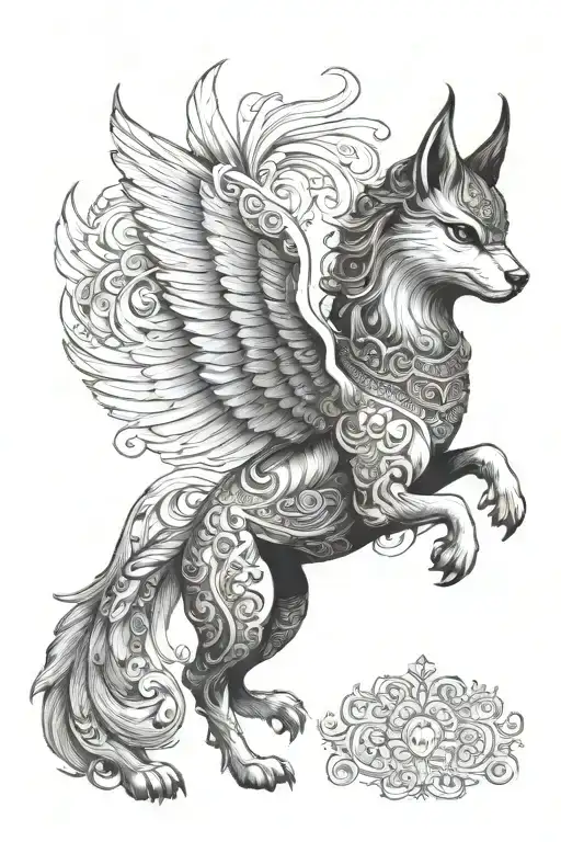 Persian simurgh dog full figure tattoo design idea