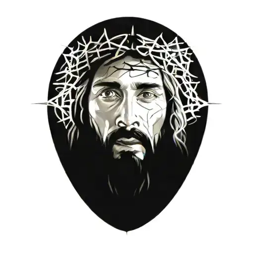Hyper realistic portrait of Jesus Christ with a crown of thorns  tattoo design idea