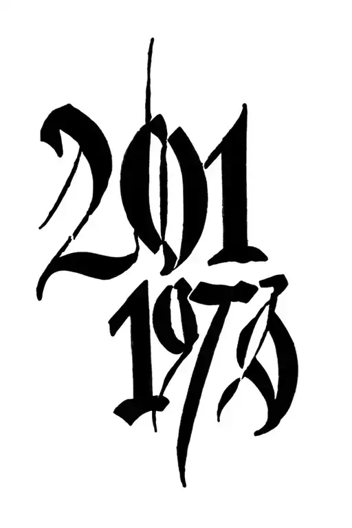 Minimalist blackwork organic calligraffiti tattoo design of the numbers 2011 and 1979. tattoo design idea