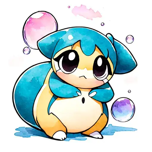 bubbles from the powerpuff girls cuddling snorlax from pokemon tattoo design idea