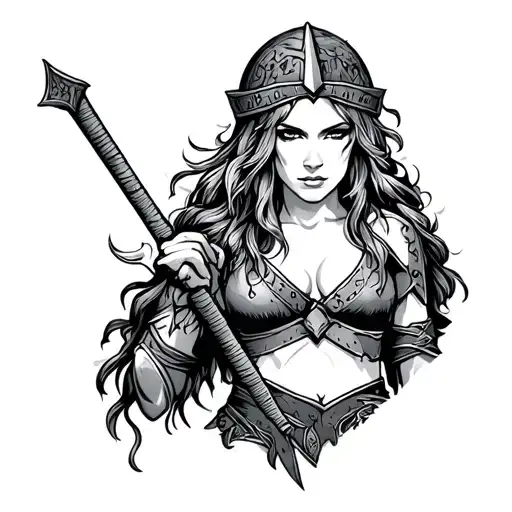 trapped viking woman tattoo design idea