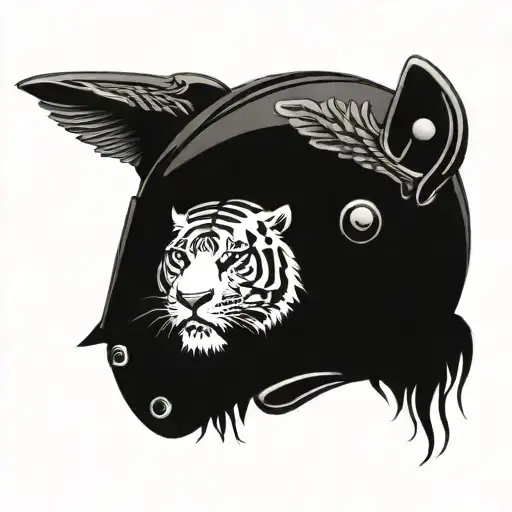 tiger head with jet motorcycle helmet and angel wings tattoo design idea