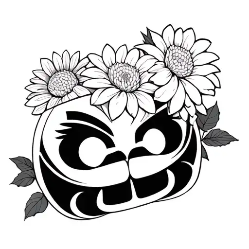 daruma and chrysanthemum flower tattoo design idea