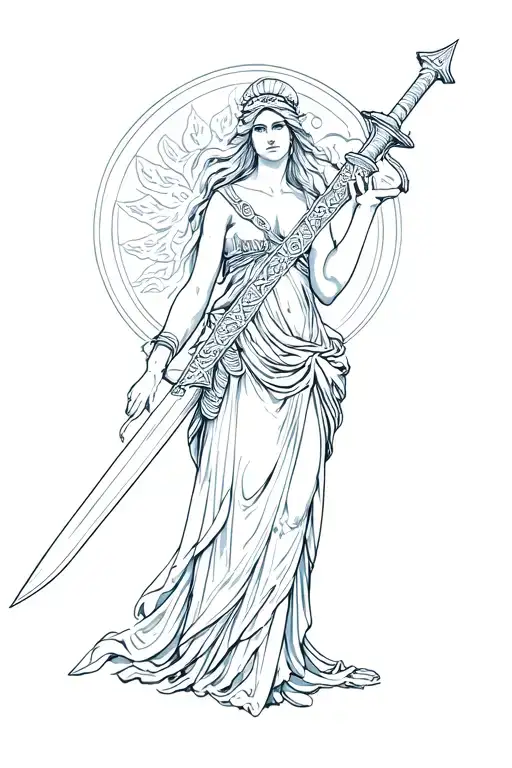 athena greek goddess sword tattoo design idea