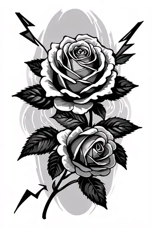 lighting bolts roses intertwined tattoo design idea