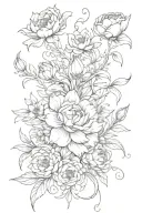 squid surrounded by peony and rose and lily and lavender  tattoo design idea